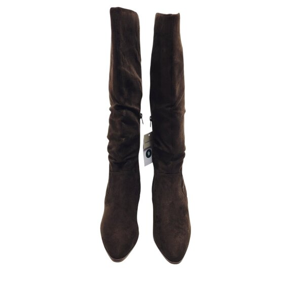 Womens Mid-Calf Brown Suede Block Heel Boots Size 9 With Side Zipper target - Picture 3 of 10